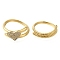 Adjustable Brass Micro Pave Cubic Zirconia Rings Set, Real 16K Gold Plated, 8mm, Inner Diameter: 18mm,  Rings 2: inner diameter: 19mm, cross:10x12mm.