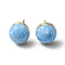 Enamel Half Round Stud Earrings, Real 18K Gold Plated Brass Jewelry, Cadmium Free & Lead Free, Light Sky Blue, 10.5x6mm