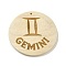 Wood Pendants, Flat Round, Gemini, 40x39x6mm, Hole: 1.6mm
