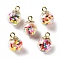 Glass Pendants, Round, with CCB and Handmade Polymer Clay, Column, 21.5x16mm, Hole: 2.5mm