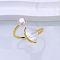 Natural Freshwater Pearl with Natural Shell Cuff Rings, Golden, Fan, Inner Diameter: 15~19mm