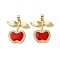 Brass Micro Pave Cubic Zirconia Pendants, Cherry, with Enamel, Cadmium Free & Lead Free, Rack Plating, Long-Lasting Plated, Real 18K Gold Plated, 26x25x3.5mm, Hole: 4x4.5mm