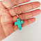 Synthetic Turquoise Cross Pendant Necklace, Alloy Cable Chain Necklaces for Women, Platinum, 20.47 inch(52cm)