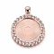 Alloy Pendant Cabochon Settings, with Crystal Rhinestone, Flat Round, Rose Gold, Tray: 25mm, 42.5x34x3.5mm, Hole: 3.5x5.5mm