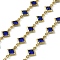 Brass Glass Rhombus Link Chains, with Spool, Long-Lasting Plated, Soldered, Lead Free & Cadmium Free, Rack Plating, Real 18K Gold Plated, Blue, 15x9x2.5mm
