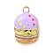304 Stainless Steel Enamel Pendants, Food Charms, Ion Plating(IP), Real 18K Gold Plated, Hamberger, 15x10x4mm, Hole: 1.6mm