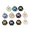 Natural Mixed Gemstone Faceted Pendants, Hexagon Charms with Brass Pave Clear Cubic Zirconia Butterfly, Real 18K Gold Plated, Long-Lasting Plated, Rack Plating, Mixed Dyed and Undyed, 22x19x10mm, Hole: 3.5x2mm