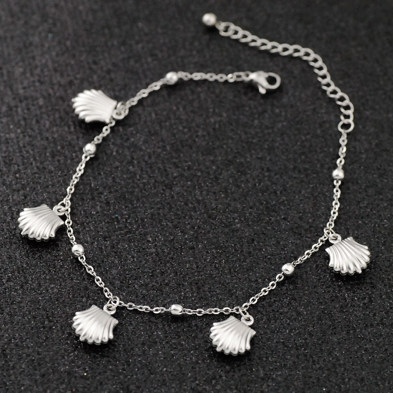 Bohemia Style Ocean Theme 304 Stainless Steel Anklets, Stainless Steel Color, Shell Shape, 7-7/8 inch(200mm)