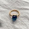 Square 304 Stainless Steel with Glass Finger Rings, Golden, Steel Blue, 10mm, US Size 8(18.1mm)