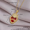 Brass Micro Pave Clear Cubic Zirconia and Red Resin Scared Heart Pendant Necklaces for Women, Golden, 17.72 inch(45cm)
