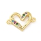 Brass Micro Pave Cubic Zirconia Connector Charms, Heart, Real 16K Gold Plated, Mixed Color, 12x18x2.5mm, Hole: 1.4mm