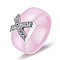 Cross Brass Micro Pave Clear Cubic Zirconia with Porcelain Finger Rings, Platinum, Pearl Pink, US Size 7(17.3mm)