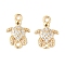 Brass Micro Pave Cubic Zirconia Connector Charms, Tortoise, Real 18K Gold Plated, 13.5x9.5x2mm, Hole: 1.6mm