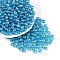 Transparent Glass Seed Beads, Glazing Style, Round, Deep Sky Blue, 6mm, Hole: 1.2mm, about 1500pcs/pound