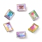 Glass Rhinestone Cabochons, Flat Back & Back Plated, Faceted, Rectangle, Mixed Color, 8x6x3.7mm