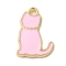 Alloy Enamel Pendants, Cat Charm, Golden, Pink, 15.5x11x1.3mm, Hole: 1.4mm