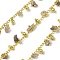 Handmade Brass Nuggets Link Chains, with Natural Labradorite Beads & Spool, Long-Lasting Plated, Rack Plating, Soldered, Lead Free & Cadmium Free, Real 18K Gold Plated, Charm: 6.5x2.5mm