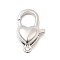 Brass Lobster Claw Clasps, Heart, Platinum, 19.5x11.5x7mm, Hole: 1.8mm
