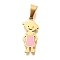 PVD Vacuum Plating 304 Stainless Steel Enamel Pendants, Girl Charm, Real 18K Gold Plated, Pearl Pink, 20.5x9.5x1.5mm, Hole: 7x3.5mm