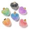 Transparent Resin Dotted Rhinetone Pendants, Heart Charms with Rack Plating Brass Findings, Real 18K Gold Plated, Cadmium Free & Lead Free, Long-Lasting Plated, Mixed Color, 21x20x11mm, Hole: 4.5x3mm