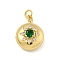 Brass Cubic Zirconia Locket Pendants, Photo Frame Charms, with Jump Ring, Real 18K Gold Plated, Green, Flat Round, 21.5x17.5x11mm, Hole: 4mm, Inner Diameter: 16mm