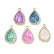 Brass Micro Pave Cubic Zirconia Pendants, with Enamel, Teardrop Charms,Rack Plating, Long-Lasting Plated, Lead Free & Cadmium Free, Real 18K Gold Plated, Mixed Color, 18x11.5x3mm, Hole: 1mm