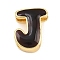 Brass Enamel Beads, Cadmium Free & Lead Free, Rack Plating, Long-Lasting Plated, Real 18K Gold Plated, Letter J, 14x11.5x6mm, Hole: 3x11mm