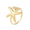 Ion Plating(IP) 304 Stainless Steel Starfish Open Cuff Rings for Women, Real 18K Gold Plated, Inner Diameter: 17.6mm