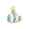 Brass Enamel Charms, Fish Charms, Rack Plating, Cadmium Free & Lead Free, Long-Lasting Plated, with Jump Ring, Real 18K Gold Plated, Light Blue, 12x12.5x2.5mm, Hole: 3.5mm