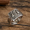 Rectangle with Bird & Flower Pattern Alloy Finger Rings, Antique Silver, US Size 10(19.8mm)