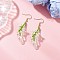 Handmade Glass Seed Beads Dangle Earrings, with Acrylic, Golden, Lily Flower Branch, White, 62x14~20mm