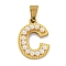 Ion Plating(IP) 304 Stainless Steel Pendants, with ABS Imitation Pearl, Letter C, 17x12.5x3mm, Hole: 6x3mm