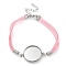 Faux Suede Double Cord Bracelet Making, with 304 Stainless Steel Round Tray, Stainless Steel Color, Pink, 7-1/4 inch(18.4cm), Tray: 20mm
