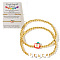 2Pcs 2 Styles Back-to-School Theme Brass Round Beads Stretch Bracelets, Polymer Clay Apple & Word Teach Charm Bracelets for Women Men, with Paper Card, Golden, Inner Diameter: 6-7/8 inch(17.5cm)