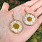 Iron Resin Daisy Dried Flower Dangle Earrings, with Plastic, Flat Round, Golden, 50mm