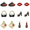 30Pcs 6 Styles Rack Plating Alloy Enamel Pendants, Cadmium Free & Nickel Free & Lead Free, Beach Hat/High-Heeled/Lip/Eyeshadow Palette/Lipstick, Mixed Color, 13~24x7~21.5x1~4mm, Hole: 1.8mm, 5pcs/style