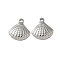 304 Stainless Steel Pendants, Shell Shape Charms, Stainless Steel Color, 17.5x16.5x4mm, Hole: 2mm