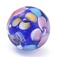 丸いランプワークビーズ  梅の花びらの模様  穴付き  ミッドナイトブルー  12mm  穴：1.8mm LAMP-H059-A01-3