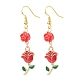 3 paires de breloques en alliage d'émail rouge de style 3 et boucles d'oreilles pendantes en perles de rose EJEW-JE05031-04-4