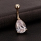 Real 18K Gold Plated Teardrop Brass Cubic Zirconia Navel Ring Belly Rings AJEW-EE0001-13B-3