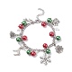 Caja de regalo de navidad y árbol y copo de nieve y pulsera de aleación de renos con perla de vidrio BJEW-TA00097-1