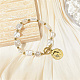 Natural Pearl Rectangle & Flat Round Beaded Bracelet with Stainless Steel Coin Charms SX4591-2-2