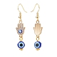 Boucles d'oreilles pendantes en cristal avec strass et mauvais œil en émail EJEW-JE05012-04-2