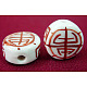 手作りの陶器ビーズ  フラットラウンド  白と赤  diamemer 15mm  厚さ8mm  穴：3mm X-CF146Y-1