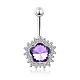 Piercing Jewelry PlatinumPlated Flower Brass Cubic Zirconia Navel Ring Navel Ring Belly Rings AJEW-EE0001-88C-1