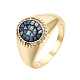 Natural Abalone Shell/Paua Shell Oval Ring with Clear Cubic Zirconia RJEW-N037-038-4