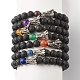 Natural Lava Rock & Mixed Stone Round Beads Stretch Bracelets Set BJEW-JB07466-4