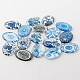Blue and White Floral Theme Ornaments Glass Oval Flatback Cabochons X-GGLA-A003-10x14-YY-1