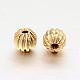 Round Real 18K Gold Plated Brass Corrugated Beads KK-L147-198-4mm-NR-2