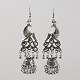 Серьги-люстры из сплава в тибетском стиле с павлином и колокольчиками EJEW-WH0010-42AS-1